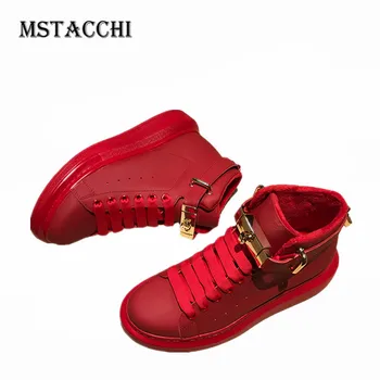 

MStacchi 2020 Classics High-Top Men Vulcanize Shoes Metal Decoration Mid Heel Sheepskin Round Toe Leisure Women's Sports Shoes