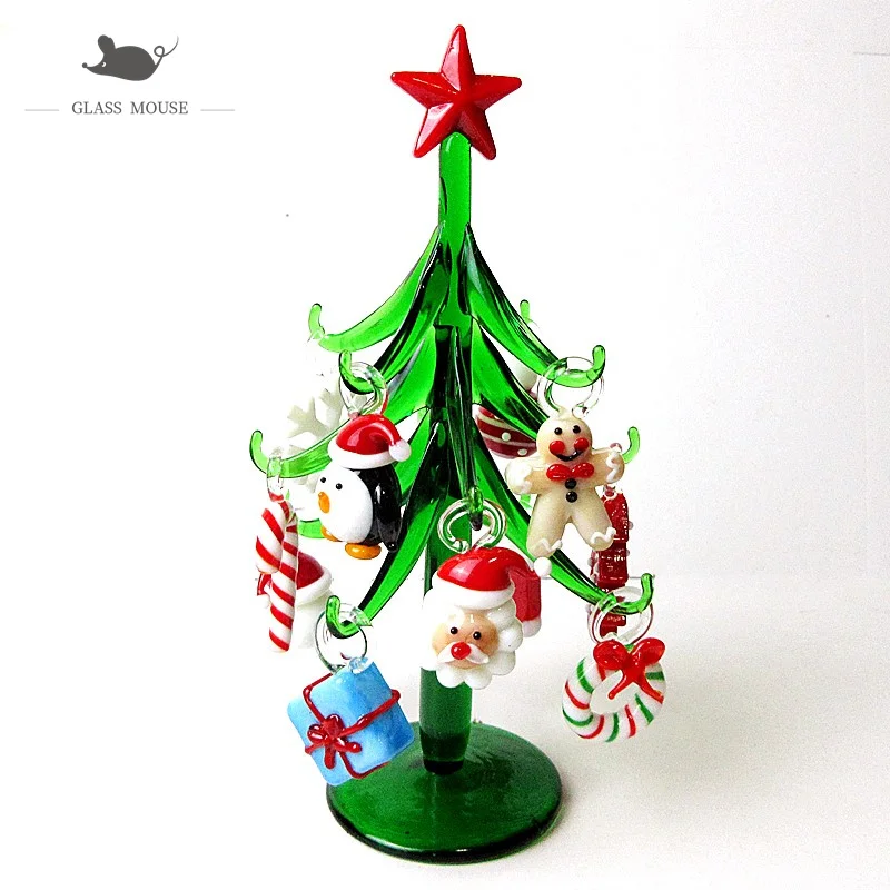 Figurines De Petit Arbre De Noël En Verre De Murano De 15cm, Fait À La