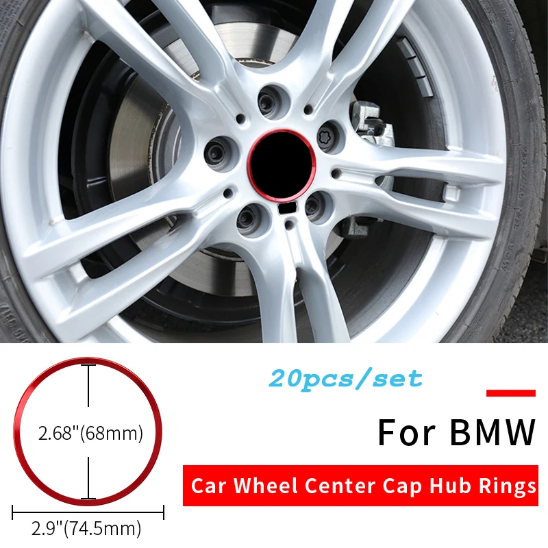 

20pcs Aluminum alloy Wheel Hub Decorative Ring Center Hub Caps Decoration Car Wheel Tire for E60 E90 F10 F30 F15 E91 E92 E93