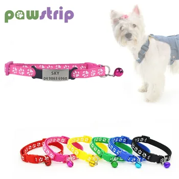 

Adjustable Dog Collar Personalized Custom Pet ID Tags Nylon Puppy Collar Paw Anti-Lost Cats Collar With Bell Pets Accessories