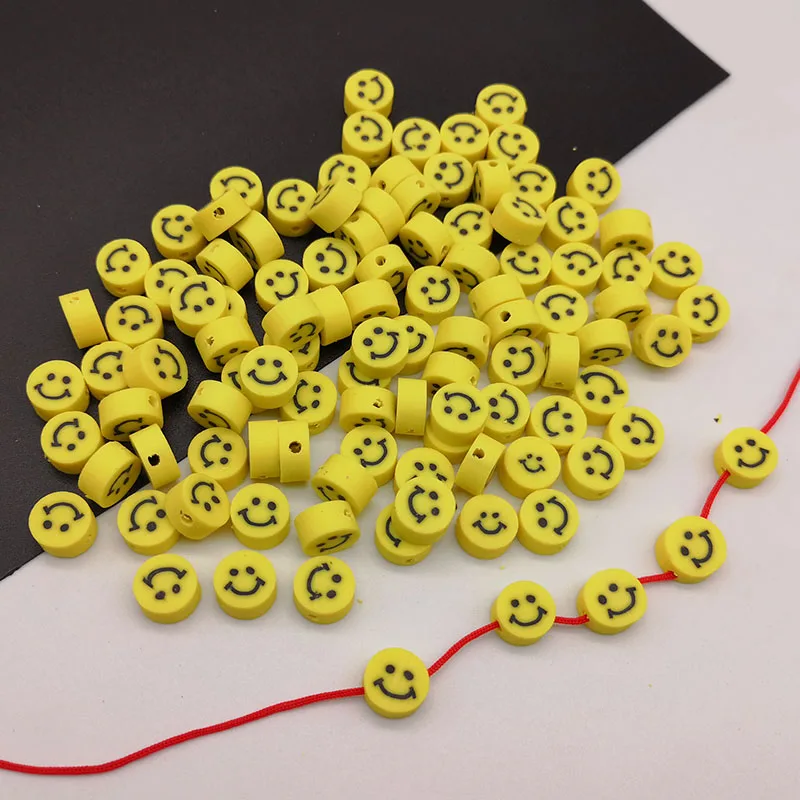 

50Pcs 10mm Plastic Round Smiley Face Yellow color Smilling Beads For DIY Bracelet Necklace Components Accessories Polymer Clay