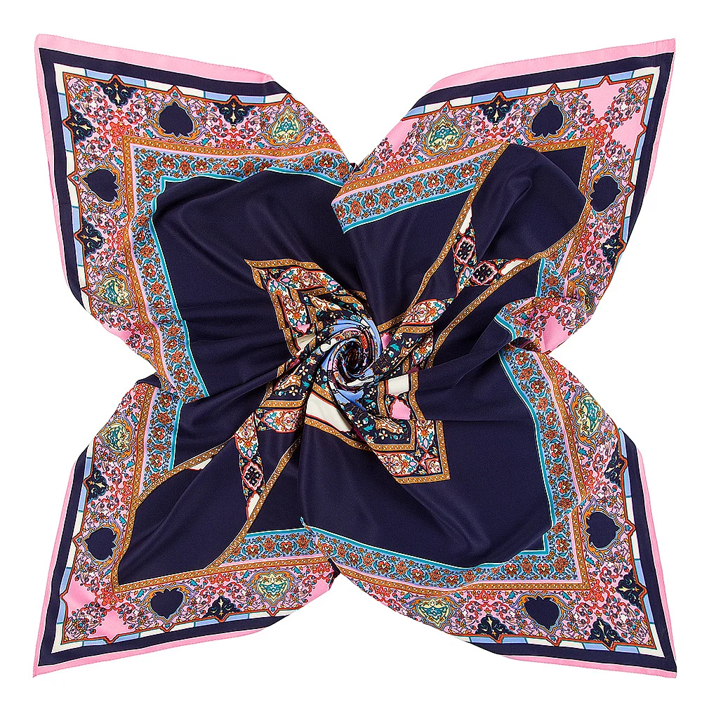 

100cm Square Scarf Boho Print Hair Tie Women Elegant Head Silk Scarves Shawl Wrap Ladies Bandanna Muffler Foulard B270