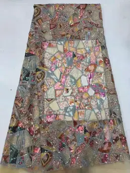 

Exquisite sequins lace French mesh lace sequins African lace fabric Nigeria lace party evening dress DIY apparel fabric 5 yards