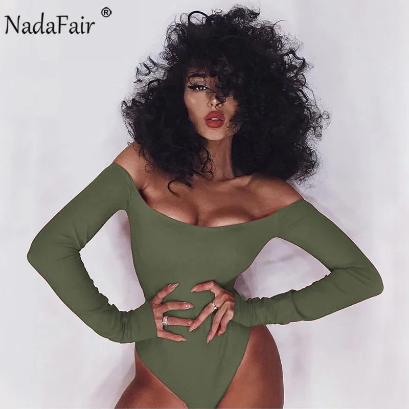 Женское сексуальное боди Nadafair с открытой спиной и открытыми плечами, красные, черные, белые, обтягивающие боди с длинным рукавом, женские комбинезоны, повседневные топы