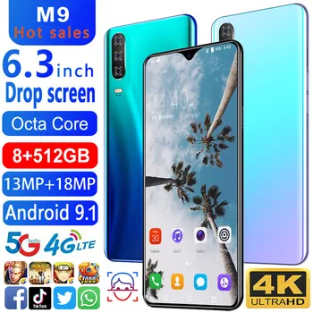 

Smartphone M9 Phone MTK6595 Cell phones 3G LTE Unlocked smartphone 8GB+512GB Camera 13MP+18MP. Mobile phone 6.3"FHD 1080*2320