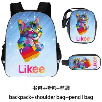 

3D Print Likee Backpack Russia LIKEE Video App Bag 3pcs/set Double Layer Zipper Pencil Case Heart Cat Bagpack Girls Back Pack