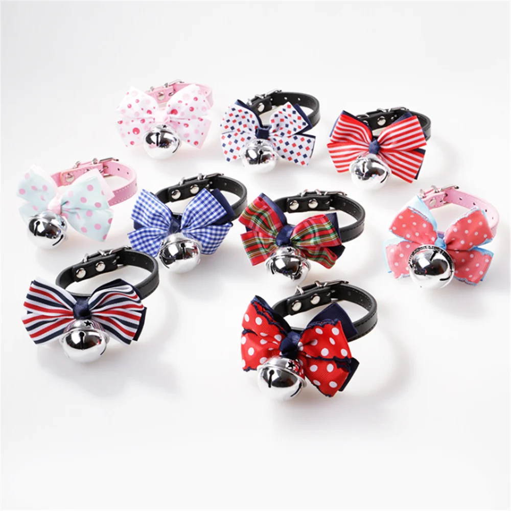 Pet Dogs Collars Retractable Puppy Collars With Bell Christmas Gift Cat Collar Breakaway Double Layer Bowknots Collars