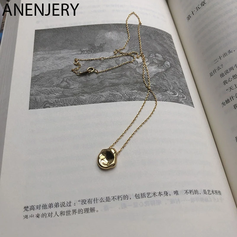 Женское асимметричное ожерелье ANENJERY 925 пробы Серебряное с золотым покрытием S-N532 |