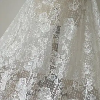 

1 Yard Lace Fabric Ivory Beautiful Grid Sequined Bridal Wedding Fabric Dress Fabric 51" Width