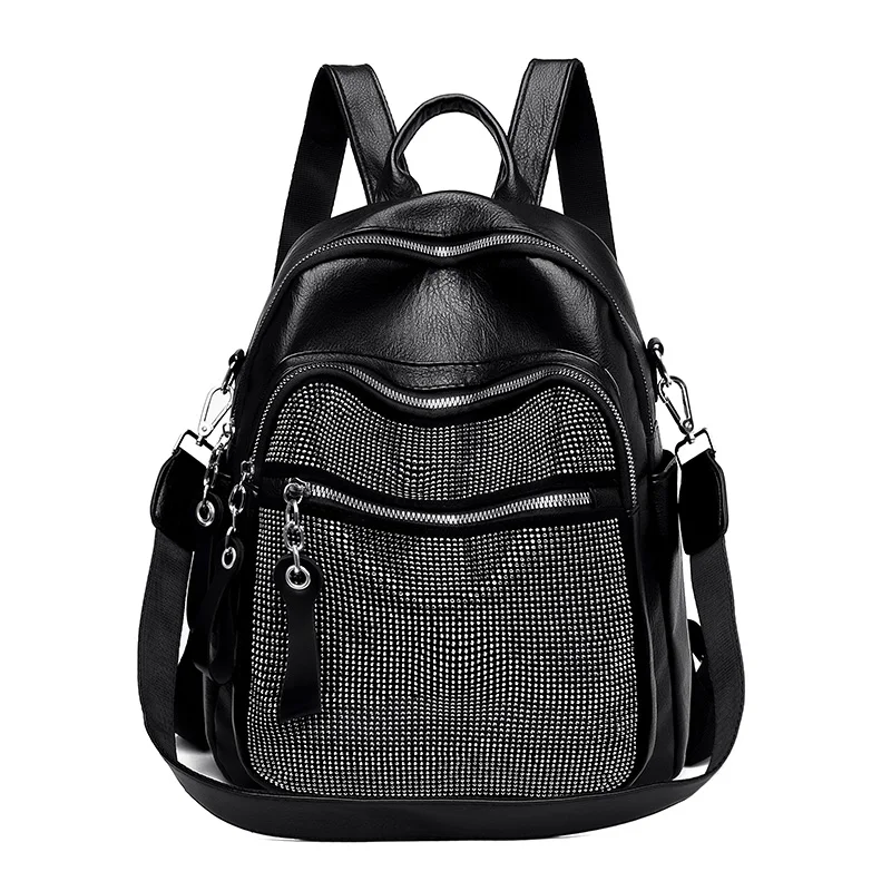 3 в 1 Черный Mochila роскошный мягкий кожаный женский рюкзак в форме бриллианта большая Вместительная дорожная сумка для леди Sac Dos Femme - Цвет: Black-3