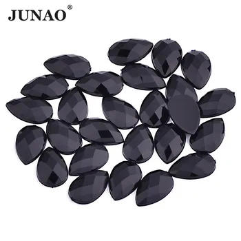 

JUNAO 13x18mm 18*25mm Black Teardrop Rhinestones Flatback Strass Appliques Non Sewing Beads Crystal Stones for DIY Decoration