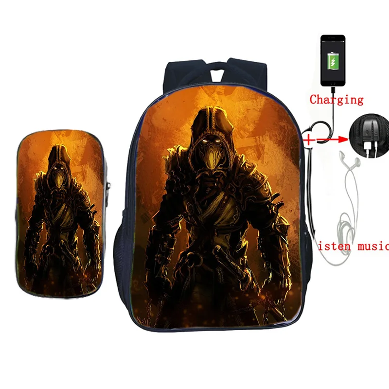 2 шт./компл. USB зарядка школьная сумка Скорпион в mmoral Kombat X маска рюкзак для подростков рюкзак для студентов повседневный рюкзак для ноутбука - Цвет: 10