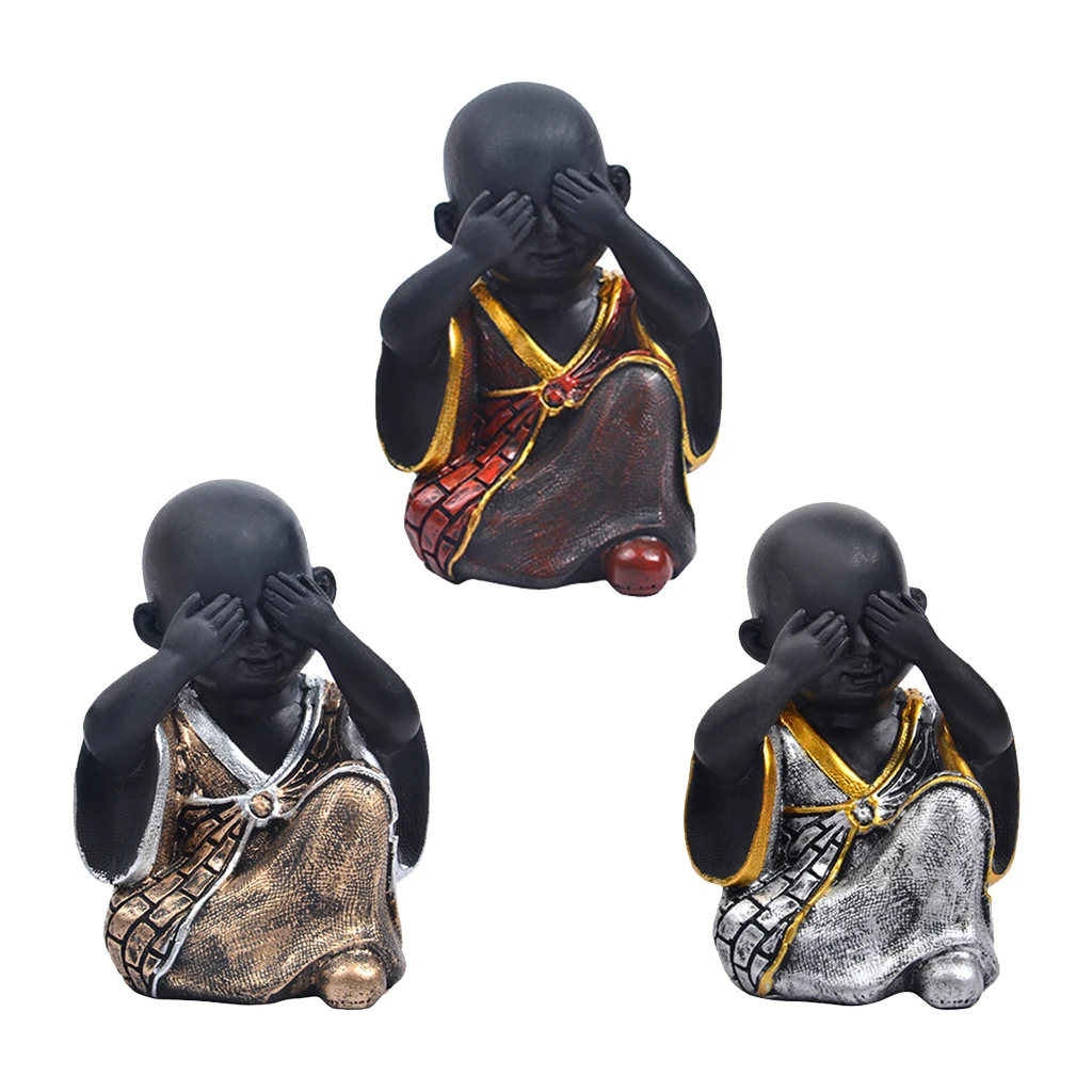 Happy Buddha Monk Statue Set Do not Say Look and Listen Collectible Figurines Resin Carved Ornament