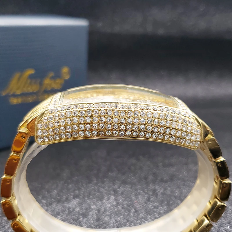 MISSFOX Ceas de aur pentru bărbați, ceasuri hip-hop bling bling tonneau cu cuarț pentru bărbați mari, impermeabil, ceas de mână Millerable_voghion.com