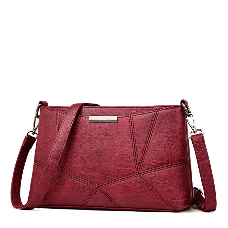 Женские сумки через плечо, высококачественные женские сумки, дизайнерские сумки из натуральной кожи, лоскутные Лоскутные сумки из свиной кожи - Цвет: Red wine