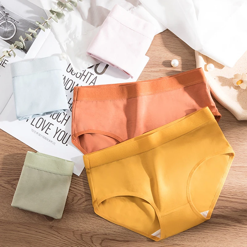 

Roseheart New Women Fashion Yellow Pink Skin Green Cotton Mid Waist Panties Underwear Lingerie Briefs Underpants Briefs M L XL