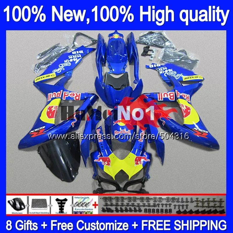 Корпус для SUZUKI GSXR-750 GSXR600 GSX-R750 2008 2009 2010 17MC. 132 GSXR-600 K8 GSXR750 GSXR 600 750 08 09 10 обтекатель желтого и красного цветов