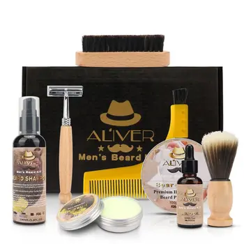 

Beard Balm Oil Conditioner Care Shampoo Shaver Mustache Template Comb Storage Bag Grooming Kit for Men