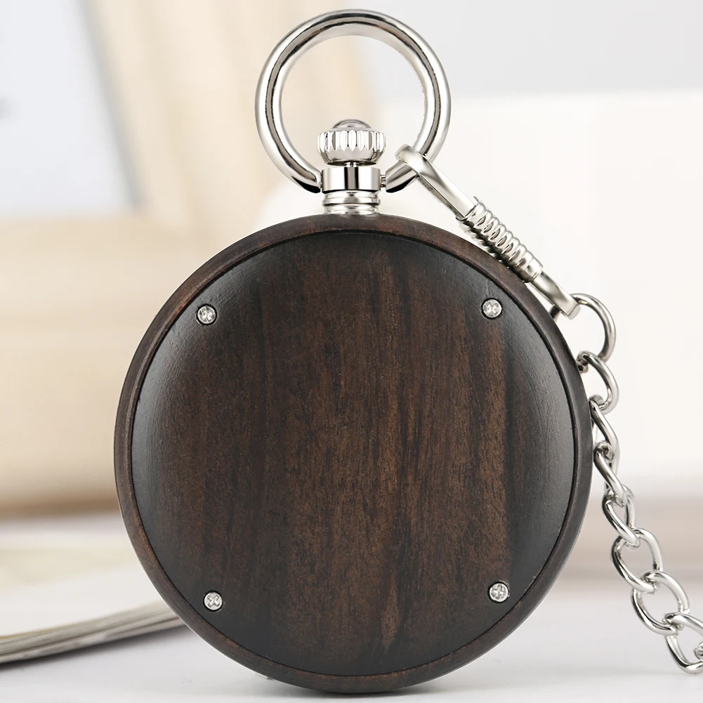 Ebony Large Pocket Watches For Men Necklace Concise Woooden Dial Alloy Rough Chain Women Pendant Watch 3