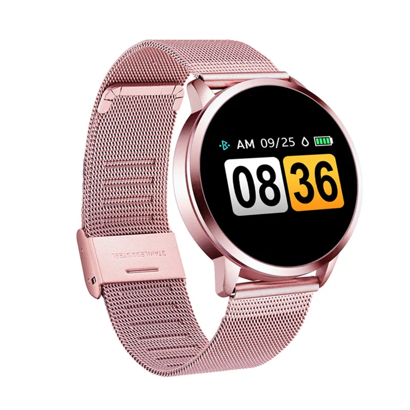 Q8 Смарт-часы с цветным экраном, женские модные Смарт-часы, фитнес-трекер, монитор сердечного ритма, мужские Смарт-часы PK B57, ремешок - Цвет: pink Steel