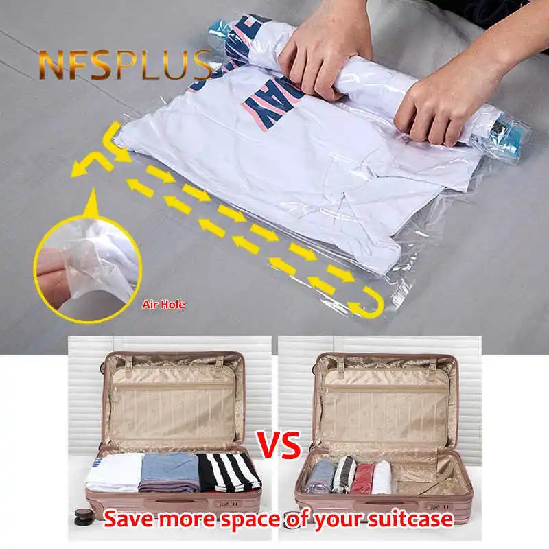 

5PCS/LOT Hand Rolling Travel Vacuum Bag For Clothes 35x50cm Compressed Wardrobe Under Bed Seal Storage Bags Saving Room Suitcase