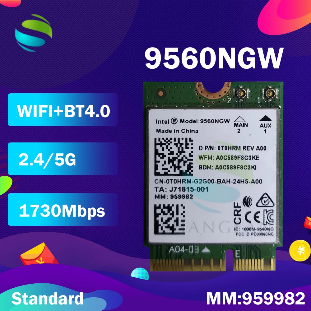 Wi Fi карта для Intel Dual Band AC 9560 9560NGW 9560AC 0T0HRM 1 73 Гбит/с NGFF Key E 80211ac BT5.0 мм: 959982 W10|Сетевые