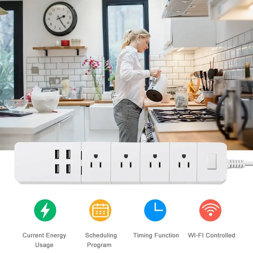 Wi Fi Мощность полосы Смарт розетки Стабилизатор напряжения 4 США AC Розетка с USB Homekit
