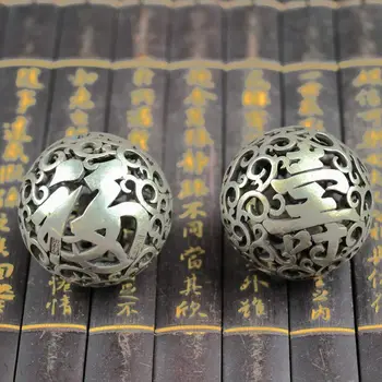 

Tibetan silver Old Feng Shui circular Longevity ball A pair of handball