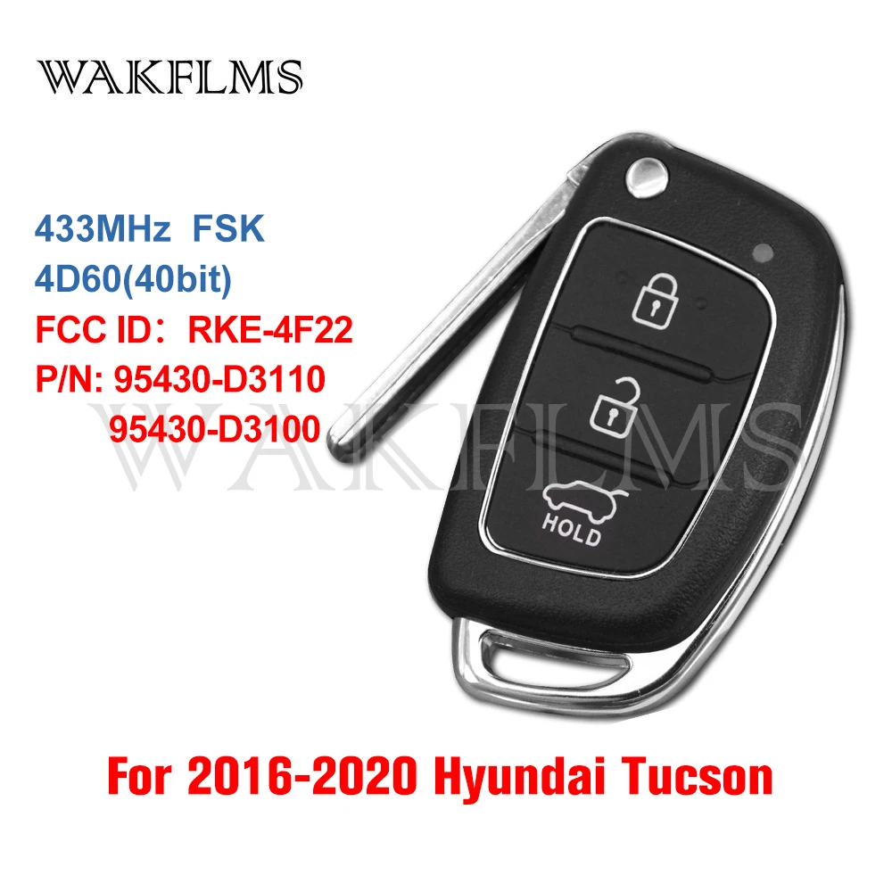 Для Hyundai Tucson 2016 2017 2018 2019 2020 дистанционный ключ-брелок от машины 433 МГц 4060 чип 95430-D3100