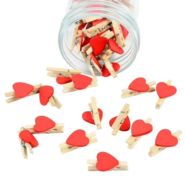 50pcs/lot 3cm Wood Pegs Cute Wooden Love Hearts Clips DIY Photo Banne –  Floral Supplies Store