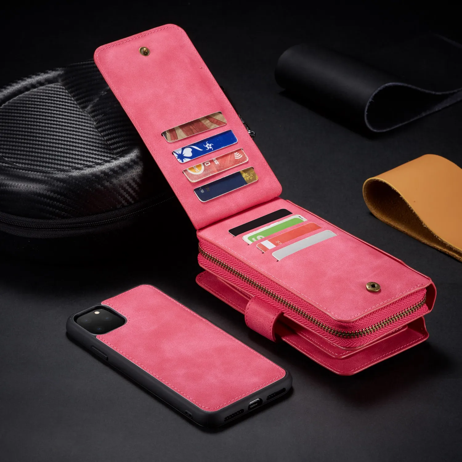 Кожаный чехол-кошелек на молнии для iPhone 11 Pro Max Xr X Xs 8 7 6 6S Plus Магнитный съемный чехол для сумки с держателем для карт