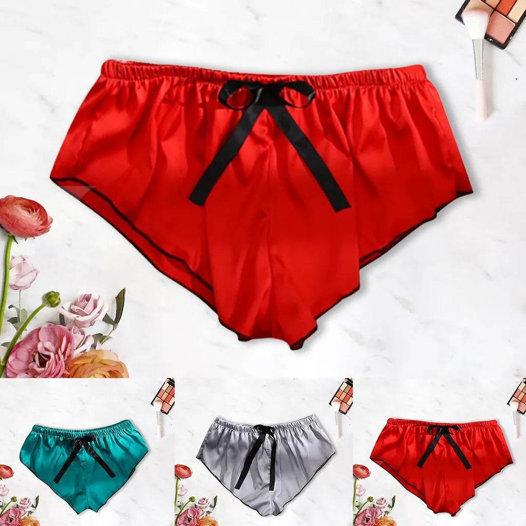 

women's panties Silk Satin women's underpants Sexy Bow Pajamas Underwear bragas mujer ropa interior femenina Intimates lenceria