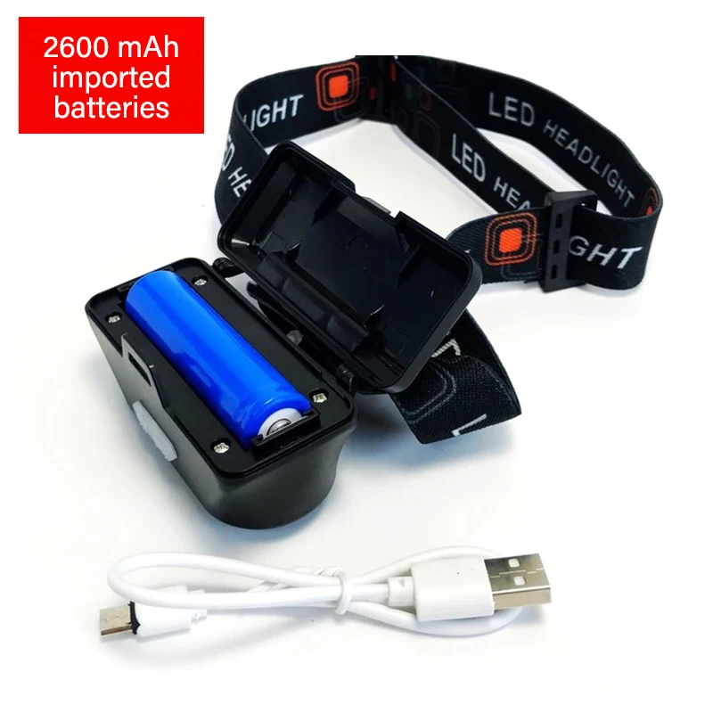 Портативный XPE COB Светодиодный фонарь для наружного кемпинга с зарядкой от USB 18650 с аккумулятором на голову, водонепроницаемый фонарь для рыбалки
