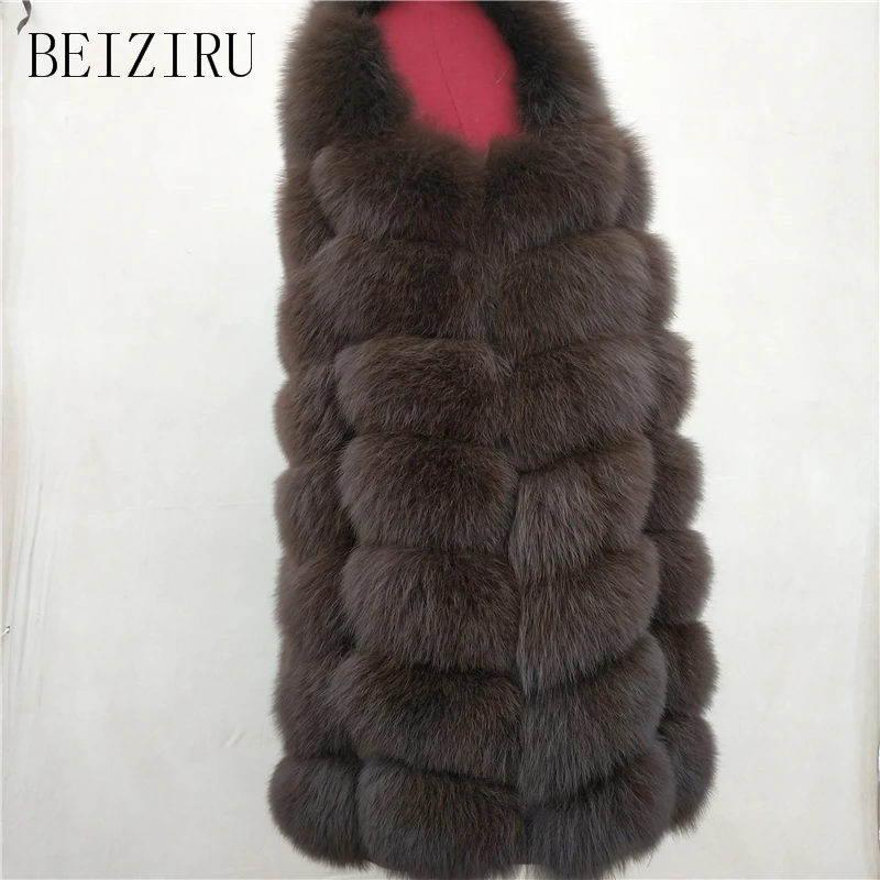 BEIZIRU жилет из натурального меха лисы, пальто из натурального меха, зимний теплый натуральный Длинный жилет из натурального меха без рукавов, жилет из серебристой лисы