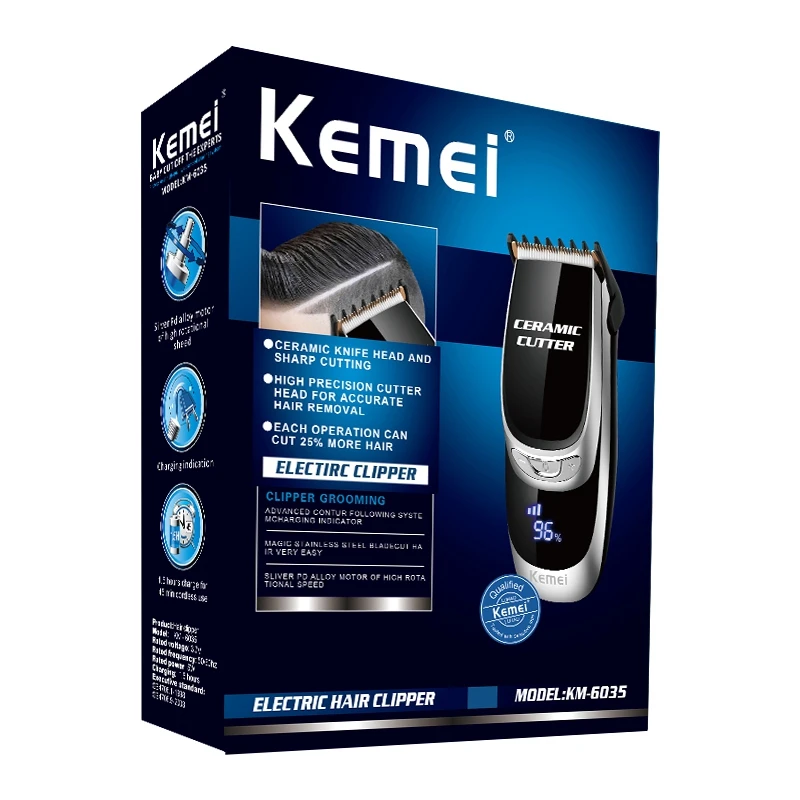 Kemei Km-6035 перезаряжаемая электрическая машинка для стрижки волос, электрическая машинка для стрижки волос, Керамический Резак для контроля скорости, ЖК-дисплей, парикмахерский ножничный режим