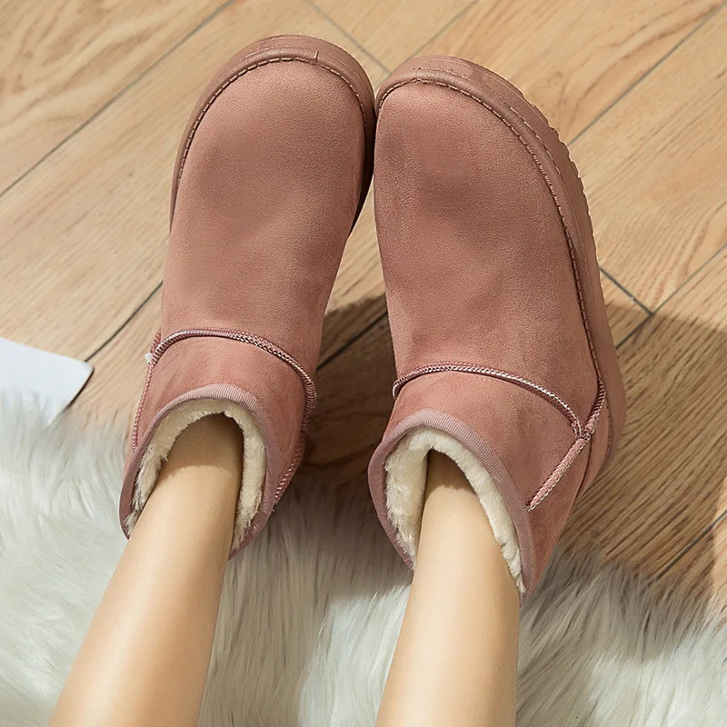LZJ Новые Классические Замшевые сапоги шерсть Для женщин ботинки теплые зимние ботинки на нескользящей подошве, без застежки, зимняя обувь для женщин женские ботильоны