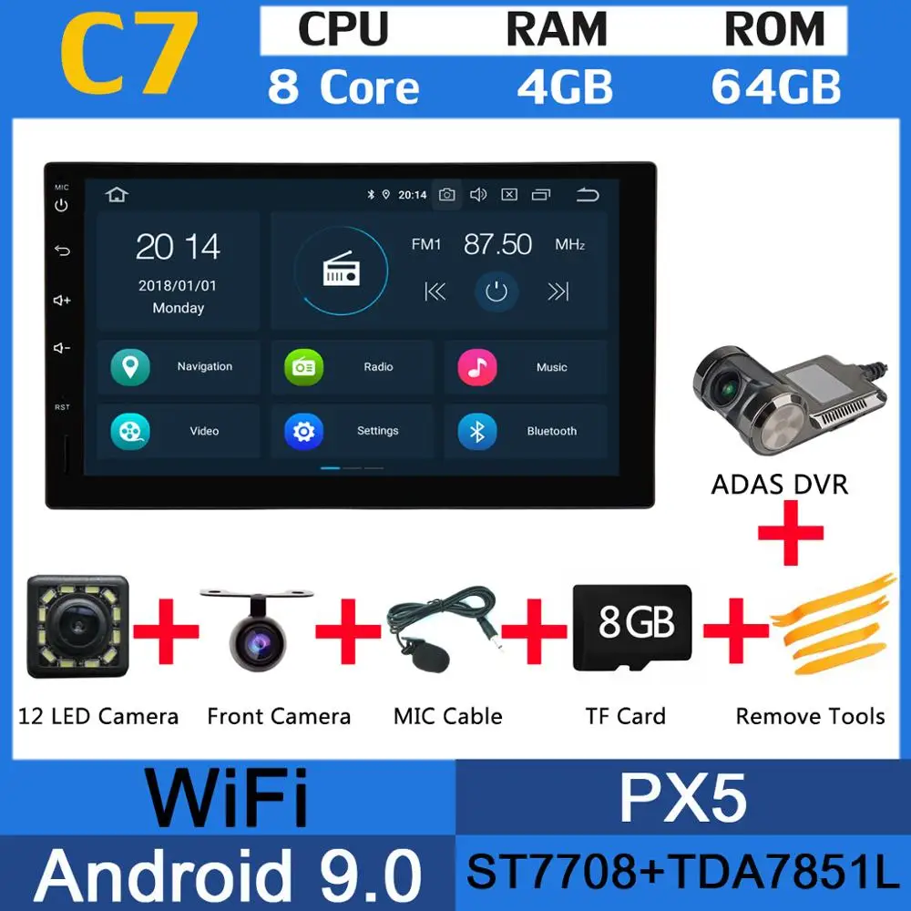 " 2din 2 din PX6 4G+ 64G Android 9,0 Универсальный Multimidia двойной Din автомобильный dvd радио плеер gps головное устройство Авторадио DSP CarPlay - Цвет: PX5 ADAS