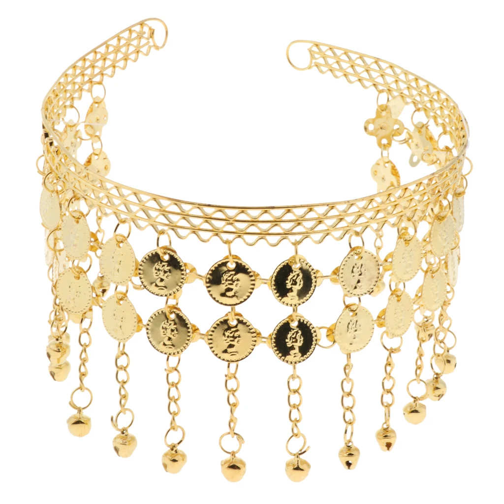 Indian Traditional Belly Dance Headband with Jingling Bells Gold-Toned Dancing Jewelry