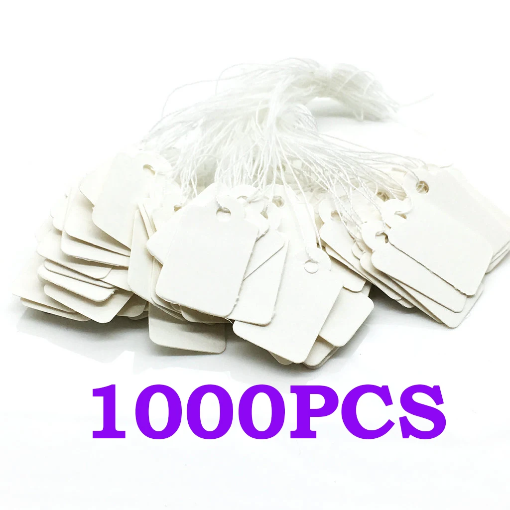 

1000 Pieces White Tags with String Marking Strung Tags Writable Tags Display Label for Products Jewelry Clothing, 24x14mm
