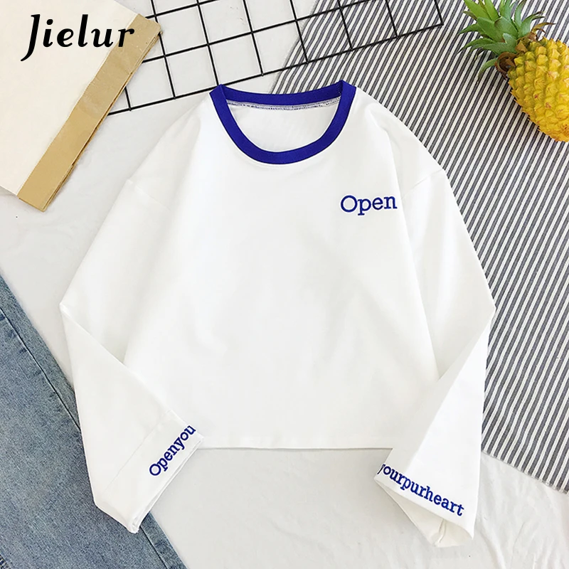 Jielur 2019 новая харадзюку модная женская футболка с вышивкой буквами простая