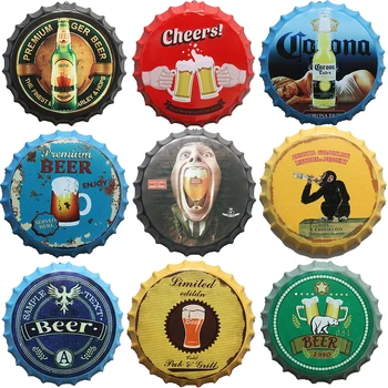 

Beer Bottle Cap Whisky Vintage Metal Tin Signs Poster Plaque Cafe Bar Pub Signboard Wall Decor Retro Nostalgia Round Plates