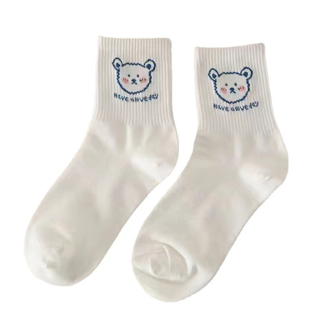 Japanese Versatile Lovely Student Style New Cartoon Medium Tube Bear Female Autumn Winter Socks Sports Leisure Cotton Socks