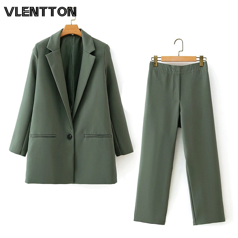

Autumn Women Fashion Vintage OL Work 2 Piece Set Loose Blazer Jacket Coat+Elastic Pants Suit Office Trouser Costume Female Tops
