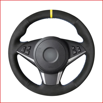 

Black Suede Yellow Marker Car Steering Wheel Cover for BMW E60 530d 545i 550i E61 2005-2009 / E63 E64 630i 645Ci 650i 2004-2009