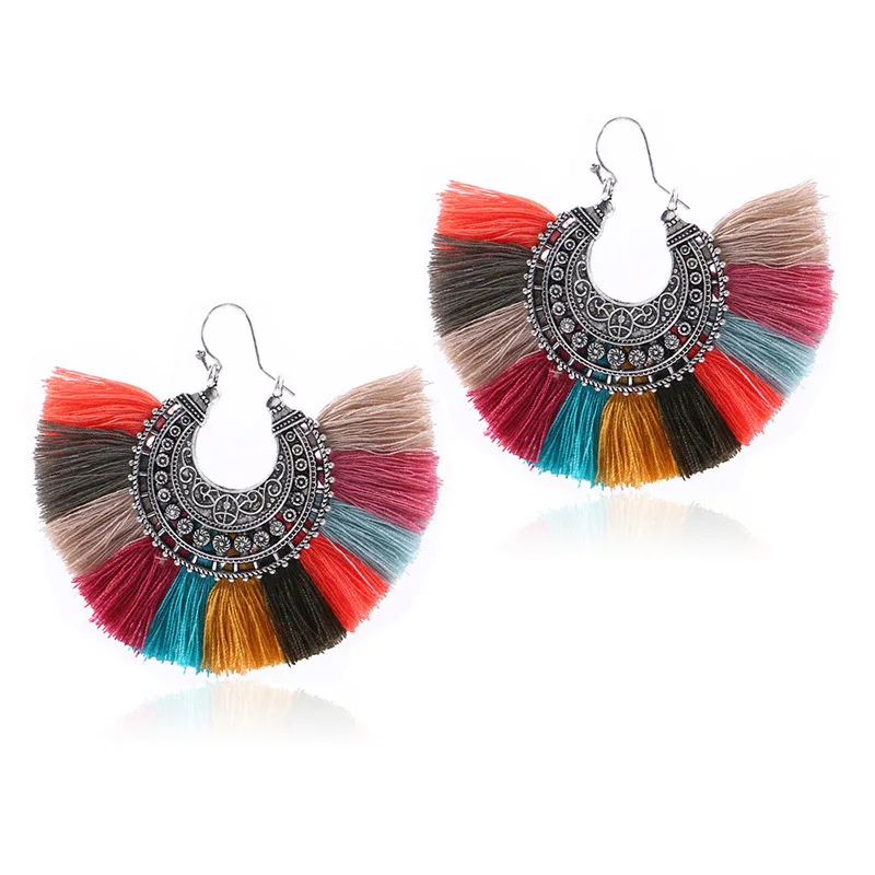 

ELEGANCE11 Winter Trendy Earrings Boho Silver Hook Ethnic Earrings Colorful Tassel Earrings for Women Funny Earrings Christmas