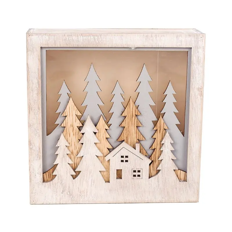 

LED Wooden House with Lights Christmas Tree Deer Party Decor Ornaments Home Decorations Holiday Gift