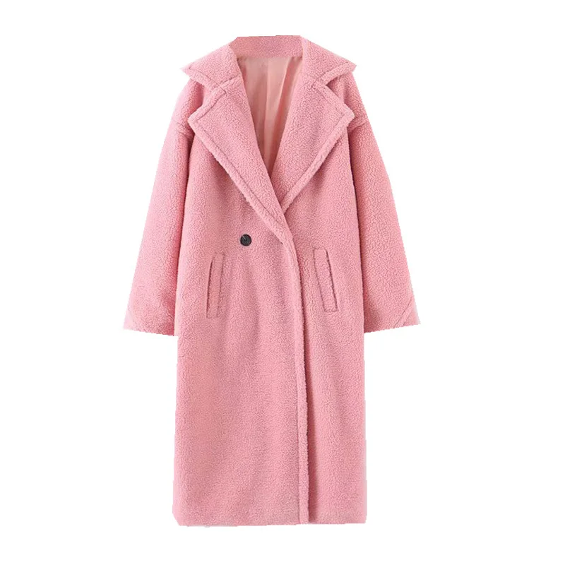 Длинное плюшевое пальто для женщин, синее белое пальто из искусственного меха, длинное пушистое пальто, розовое зимнее пальто с плюшевым мишкой, женские лохматые куртки, зимние теплые - Цвет: teddy coats pink