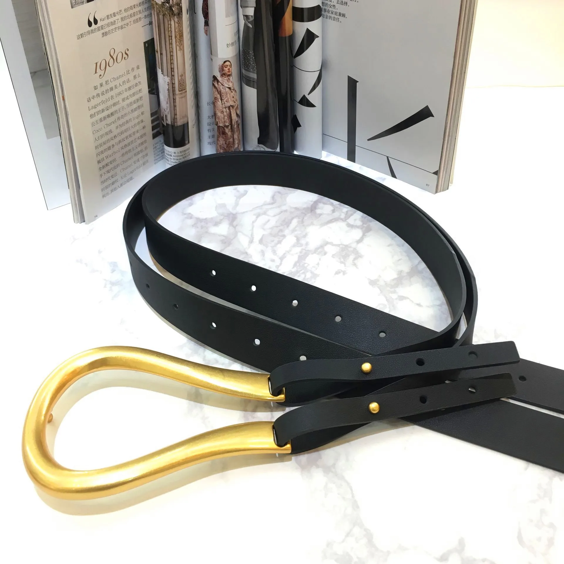 Женский подиумный бренд, черный ремень, новинка, большая пряжка ...