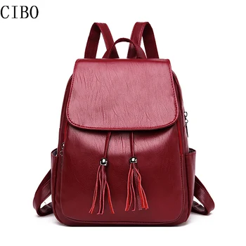 

2019 New Designer High Quality Women Leather Backpacks Sac a Dos Tassel Large Capacity Travel Backpack Ladies Bagpack Vintage