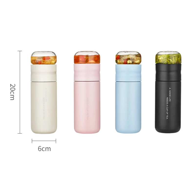 300ML Insulated Cup with Filter Stainless Steel Tea Bottle Cup with Glass Infuser Separates Tea and Water Thermos Vacuum Flask